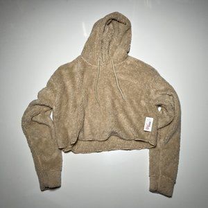 FavLux Fashion Light Tan Lightweight Fleece Crop Sweater with Hood Womens Size L